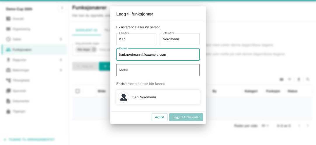Eksisterende person funnet i søket