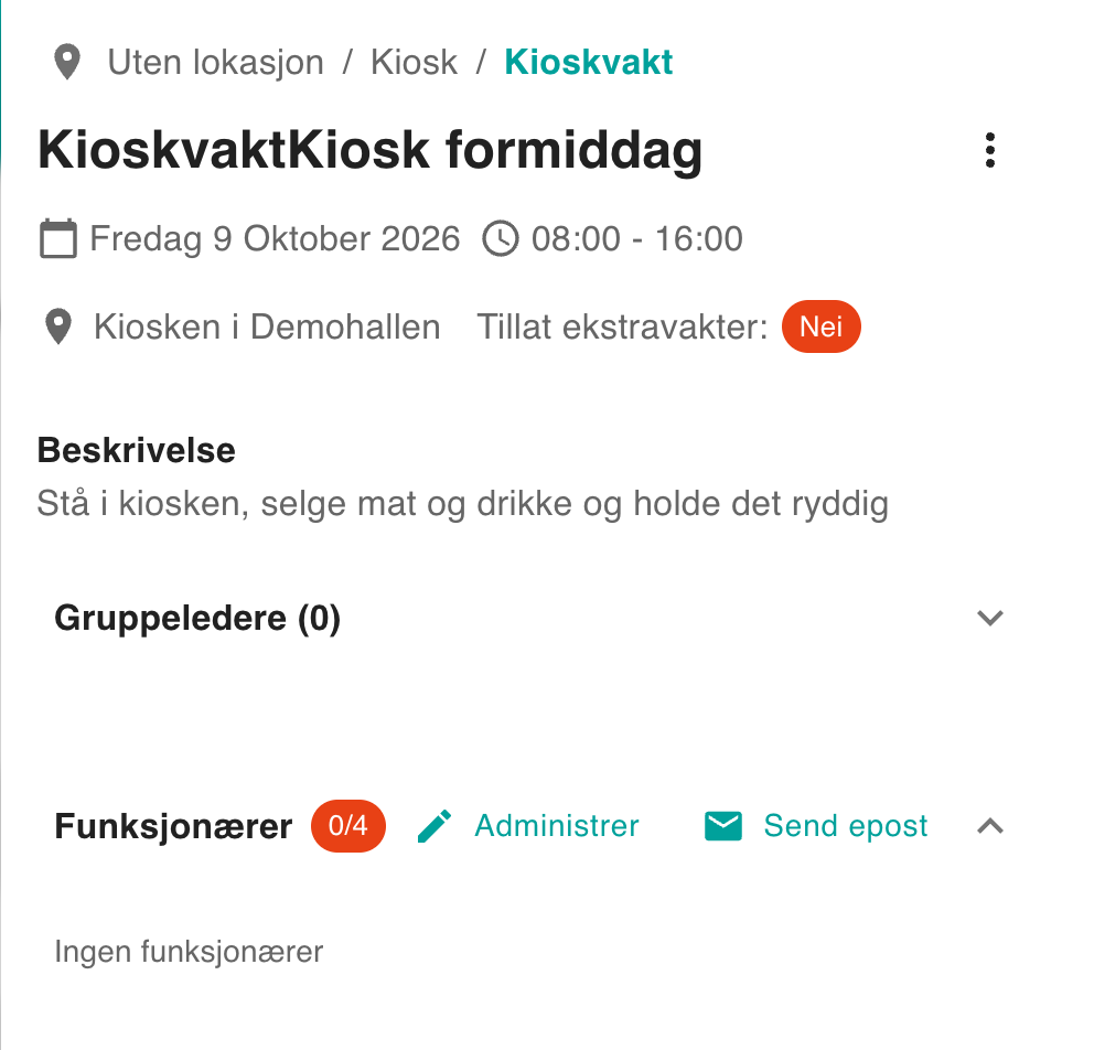 Vaktpanelet med Send epost