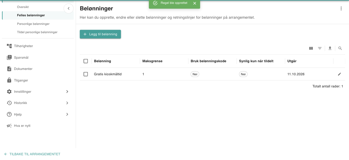 Listen over felles belønninger