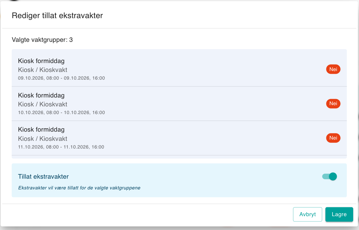 Rediger tillat ekstravakter