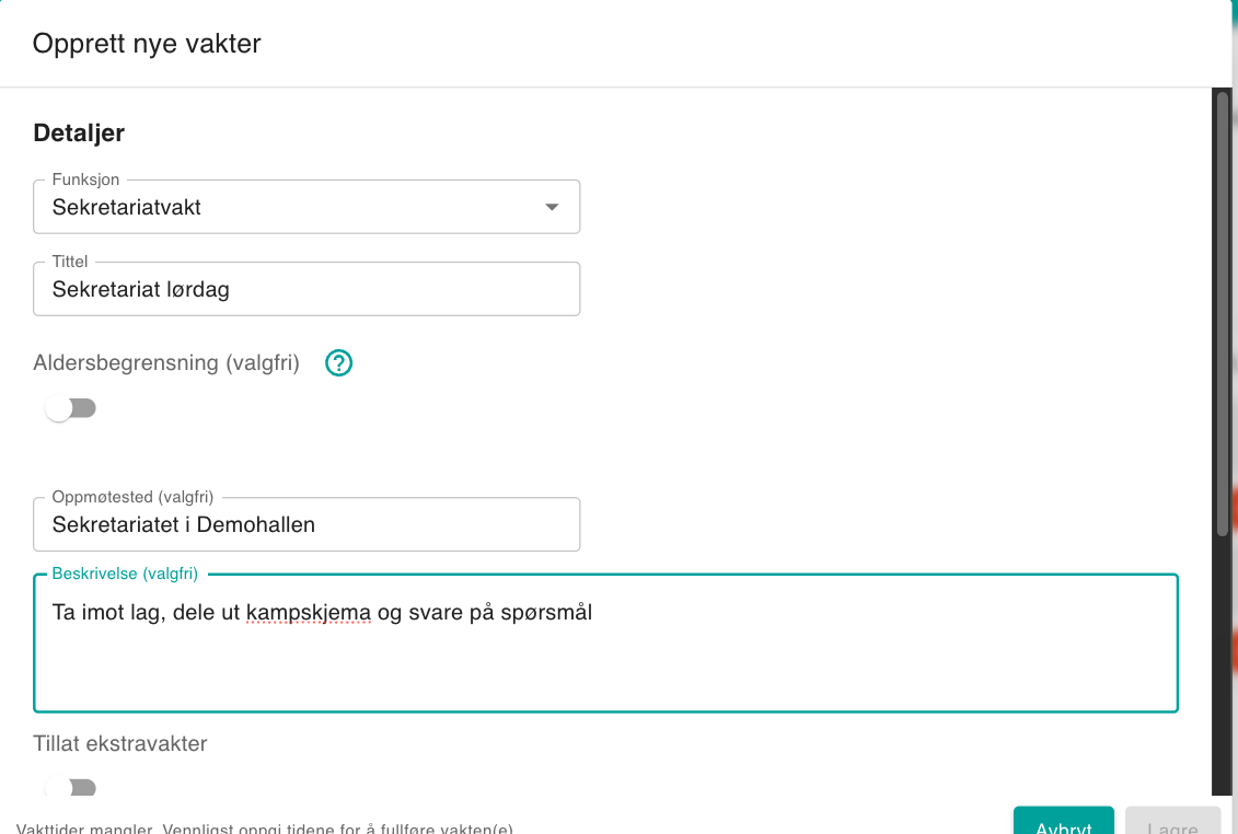 Ferdig utfylt vaktdialog