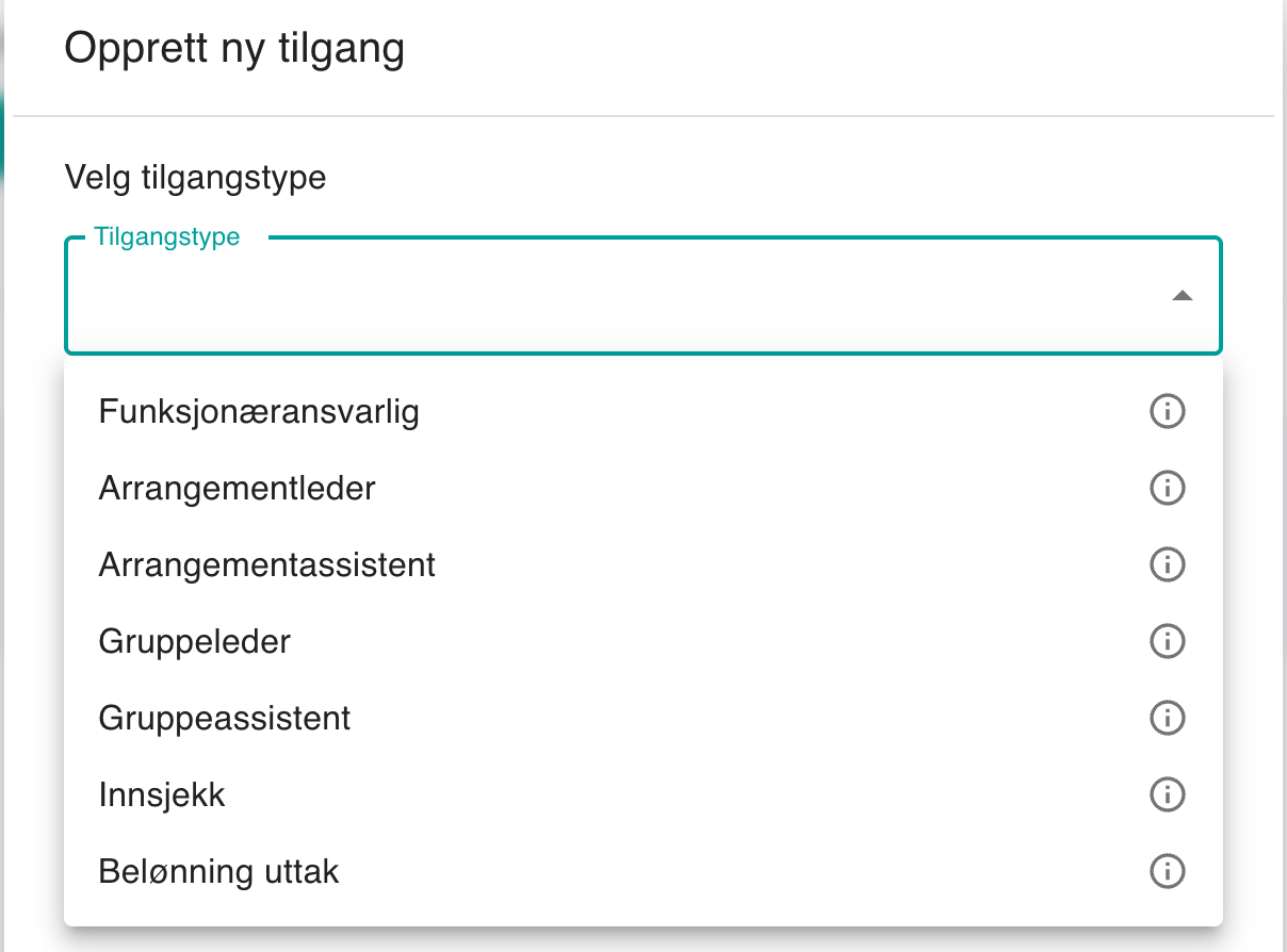 Tilgangstypene i Rubic Organizer