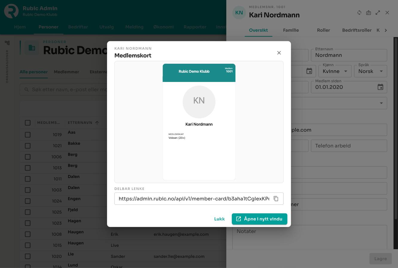 Medlemskortet med delbar lenke
