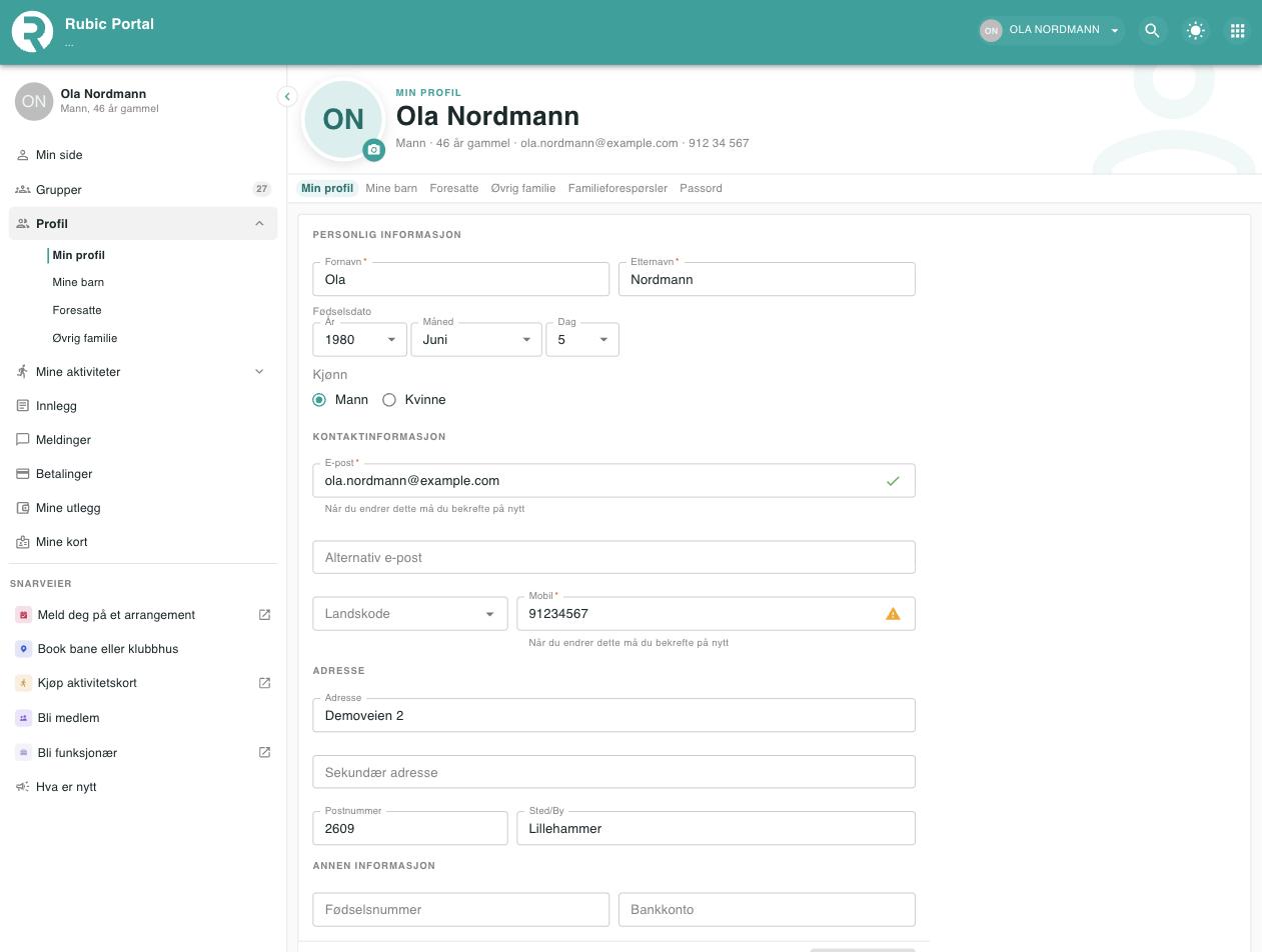 Skjermbilde fra Rubic Portal