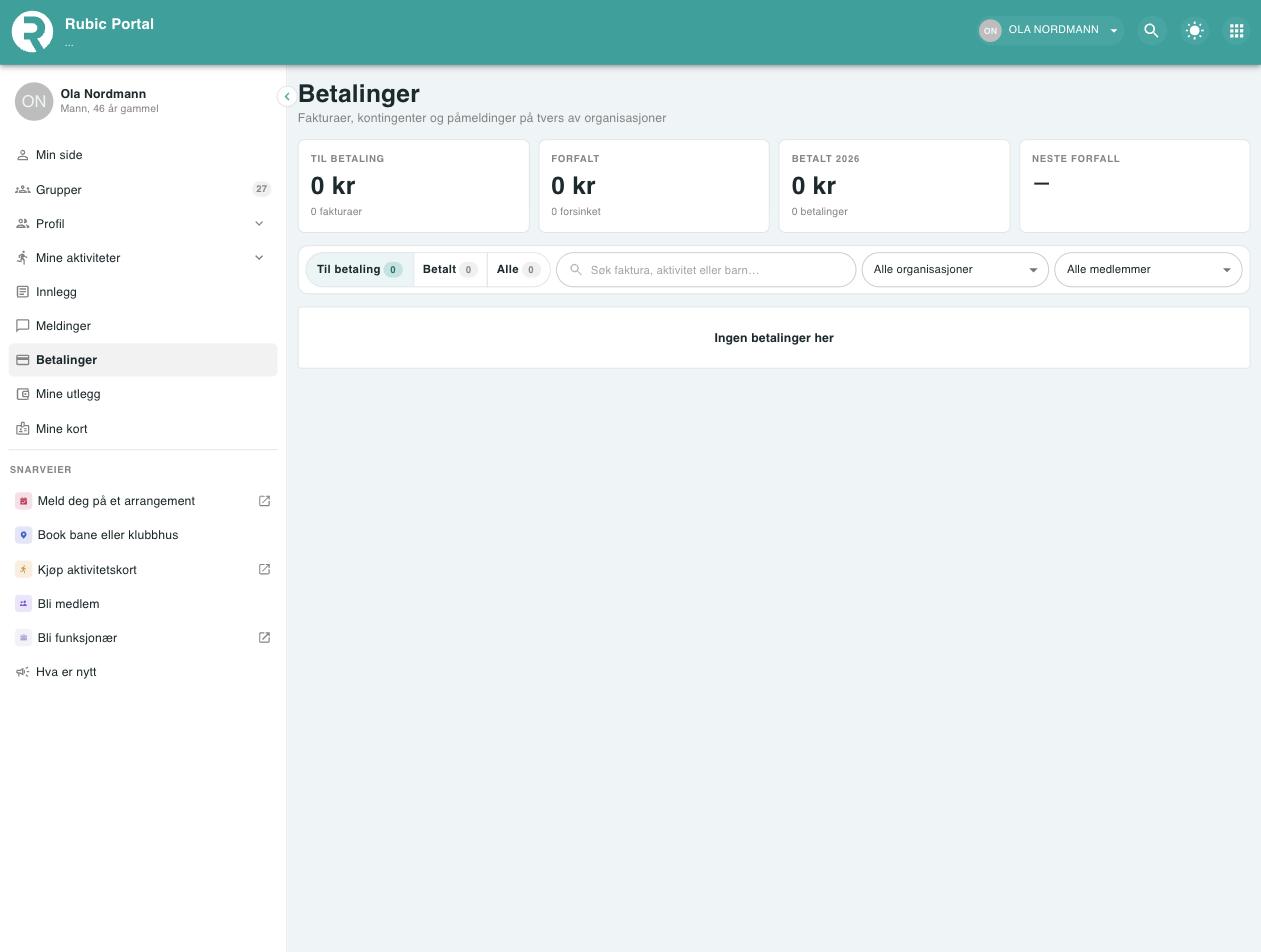 Skjermbilde fra Rubic Portal