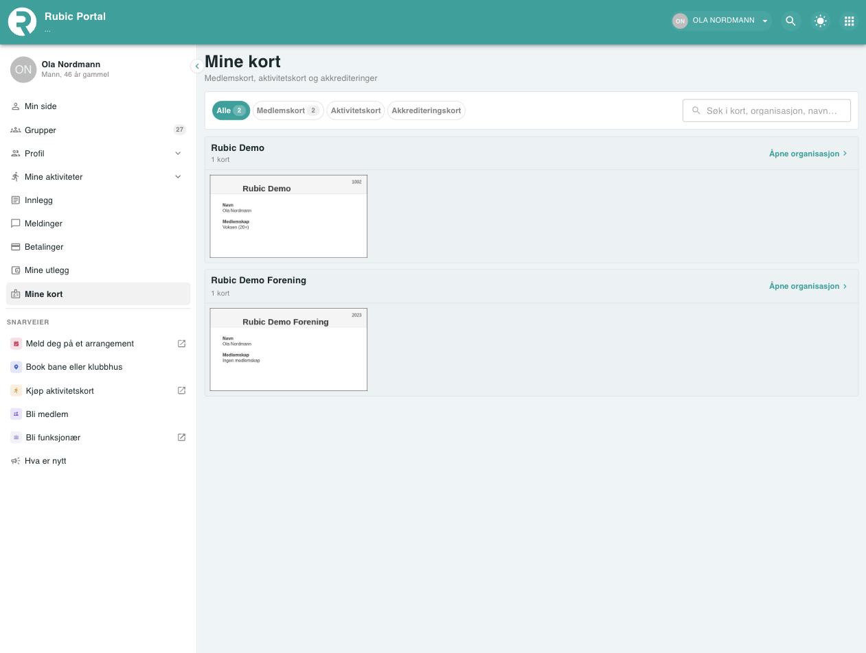 Skjermbilde fra Rubic Portal