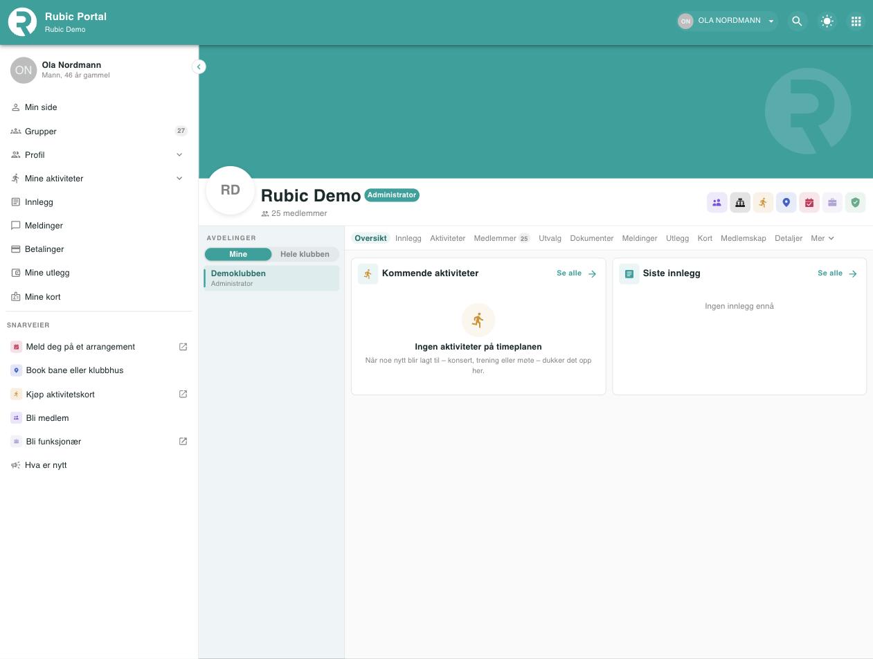Skjermbilde fra Rubic Portal