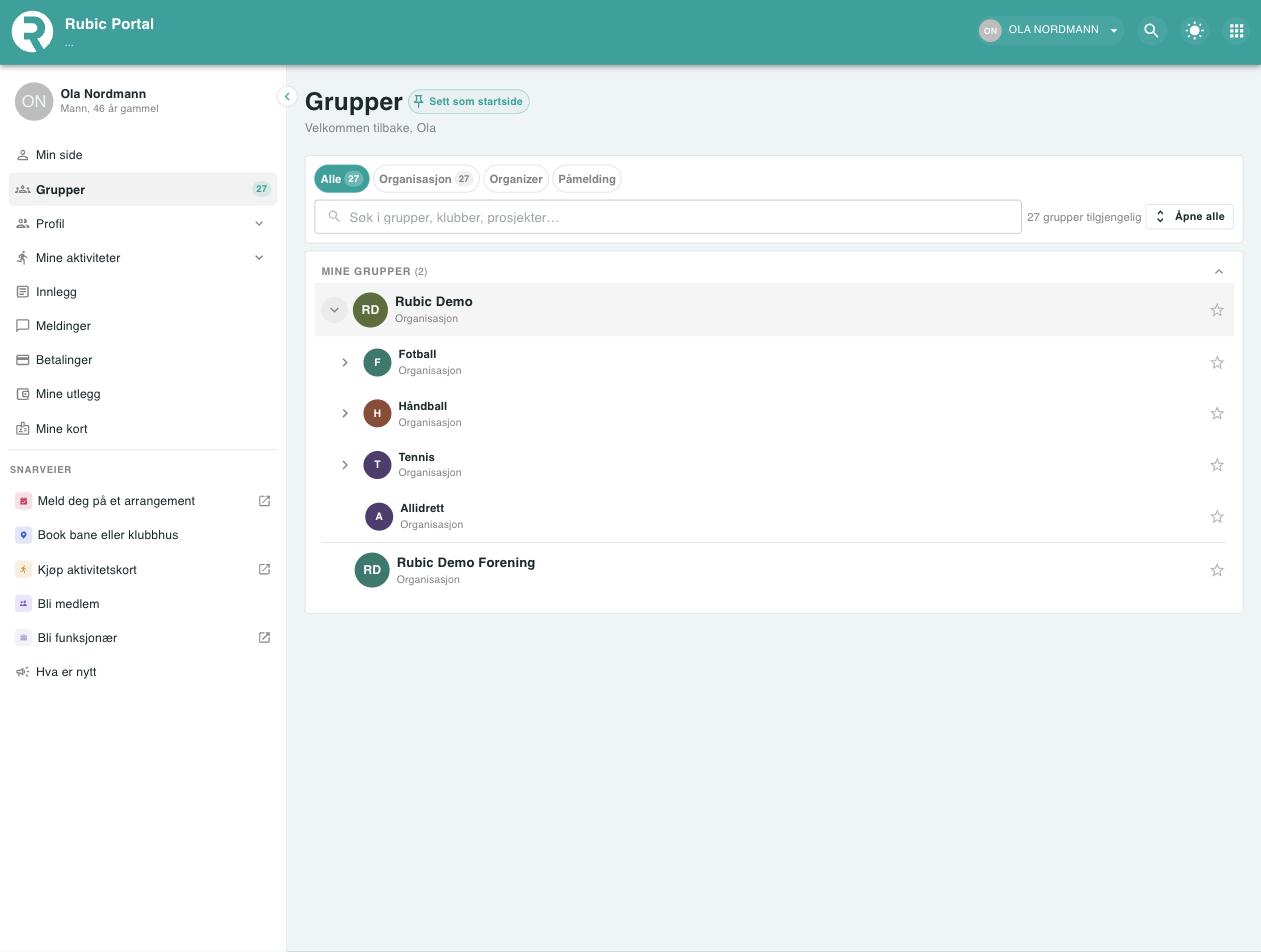Skjermbilde fra Rubic Portal