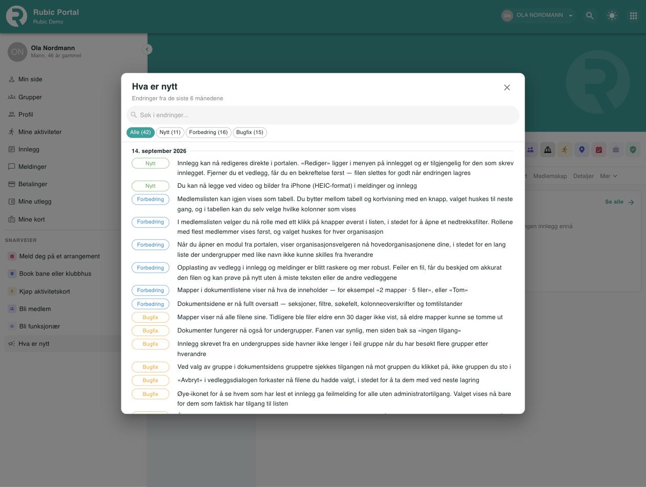 Skjermbilde fra Rubic Portal