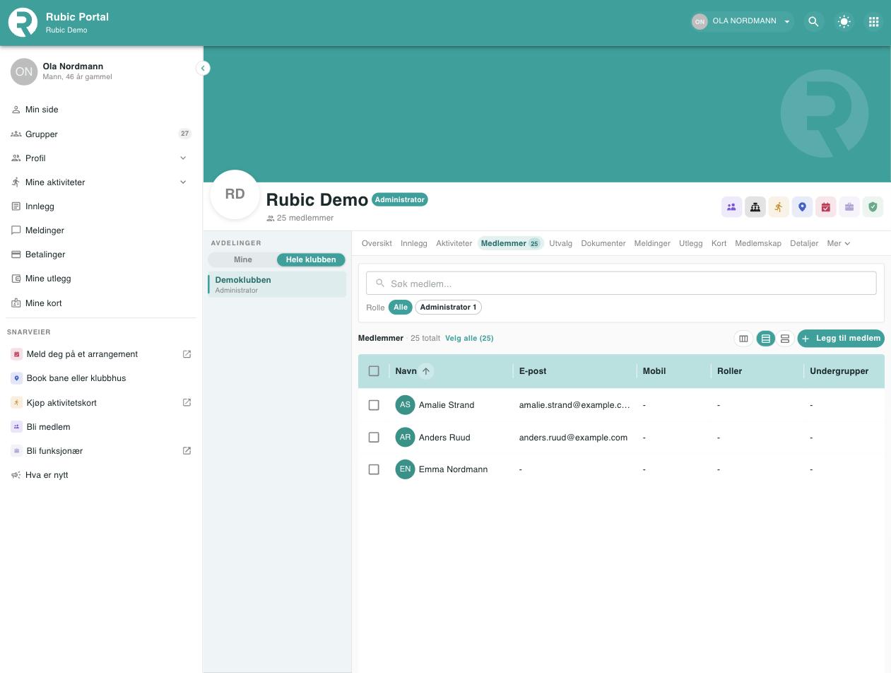 Skjermbilde fra Rubic Portal