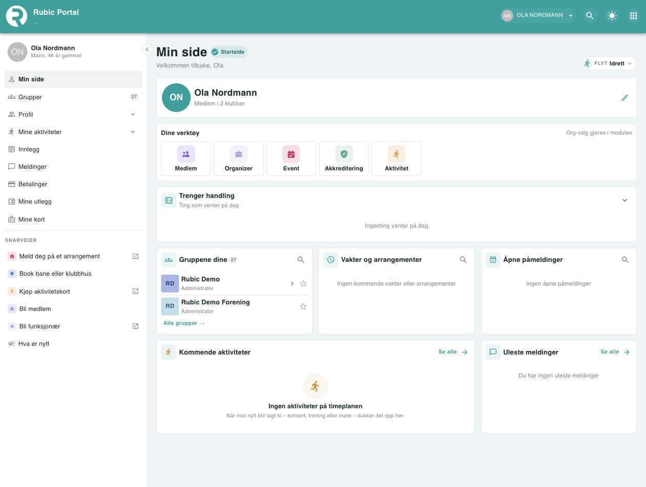 Skjermbilde fra Rubic Portal