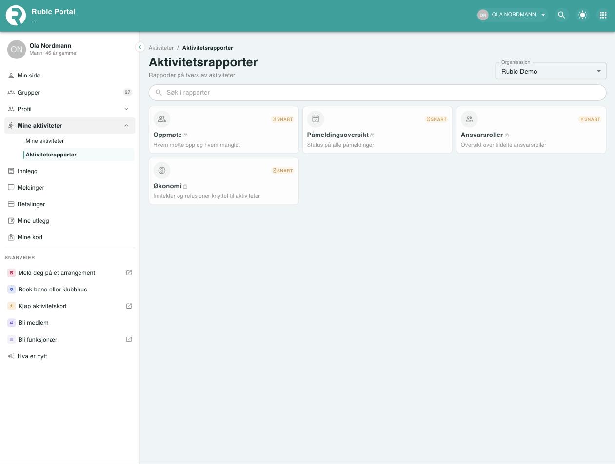 Skjermbilde fra Rubic Portal