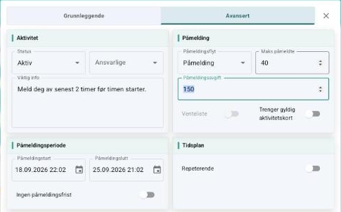Fanen Avansert med påmeldingsavgift på 150 kroner