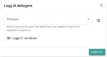 Dialogen Legg til deltagere med søkefelt og valget Legg til i venteliste