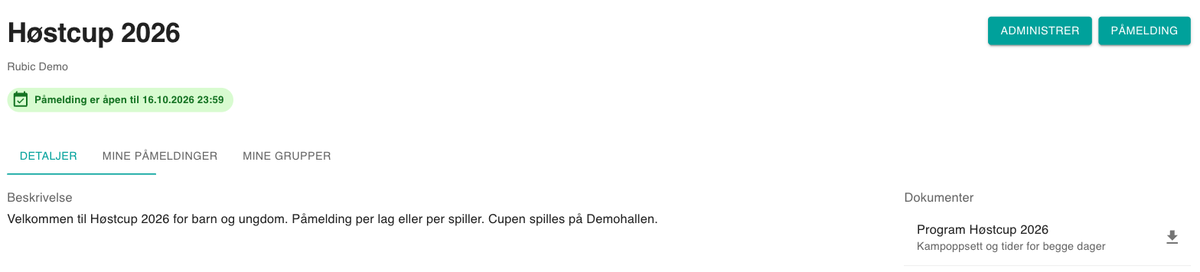 Dokumentet vises på landingssiden