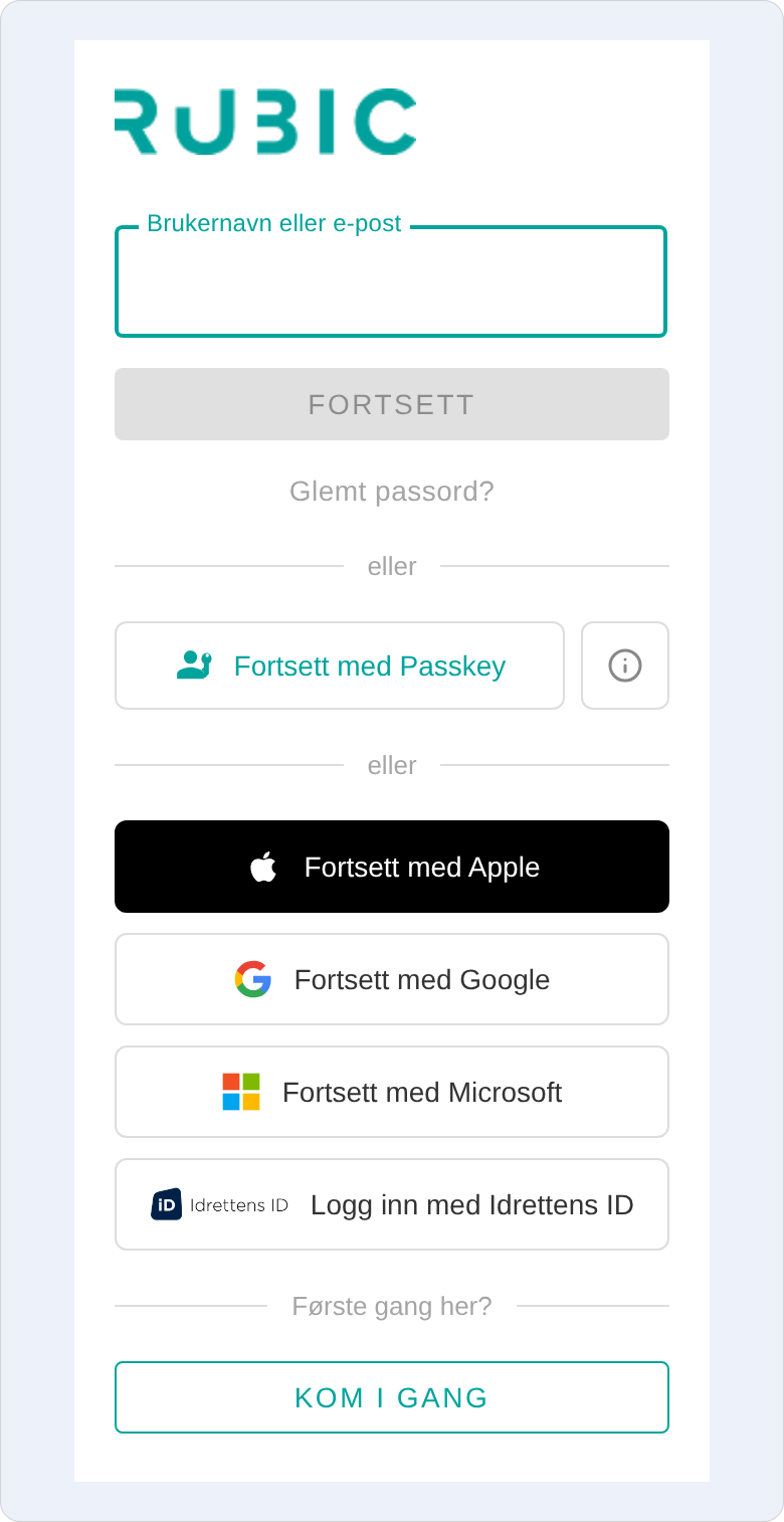 Innloggingssiden på id.rubic.no